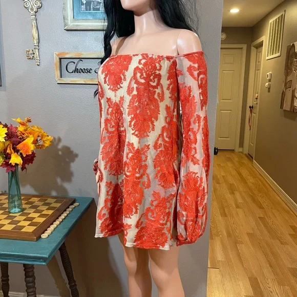For Love & Lemons rust beige lace off shoulder dress - Picture 6 of 15
